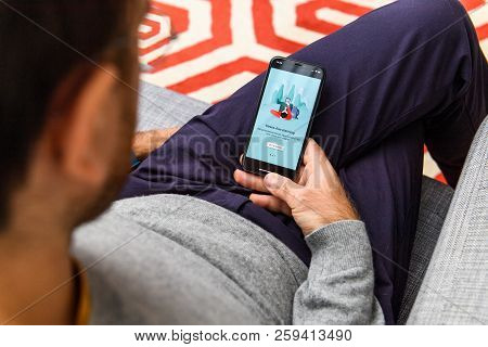 London, Uk - Sep 21, 2018: Man Using The New Apple Iphone Xs With The Immense Oled Retina Display An