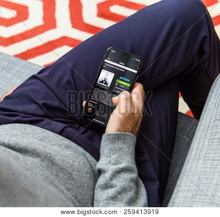 London, Uk - Sep 21, 2018: Man Using The New Apple Iphone Xs With The Immense Oled Retina Display An