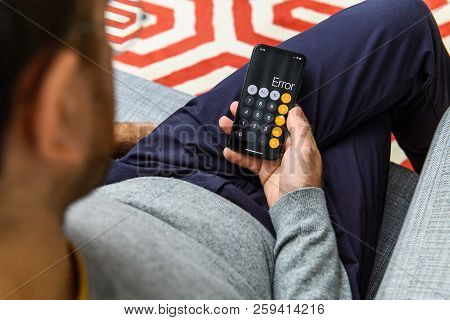 London, Uk - Sep 21, 2018: Man Using The New Apple Iphone Xs With The Immense Oled Retina Display An