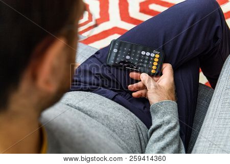 London, Uk - Sep 21, 2018: Man Using The New Apple Iphone Xs With The Immense Oled Retina Display An