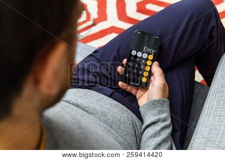 London, Uk - Sep 21, 2018: Man Using The New Apple Iphone Xs With The Immense Oled Retina Display An