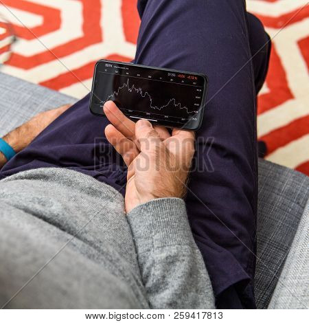 London, Uk - Sep 21, 2018: Man Using The New Apple Iphone Xs With The Immense Oled Retina Display An