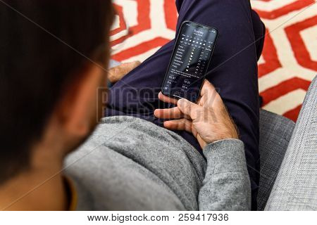 London, Uk - Sep 21, 2018: Man Using The New Apple Iphone Xs With The Immense Oled Retina Display An