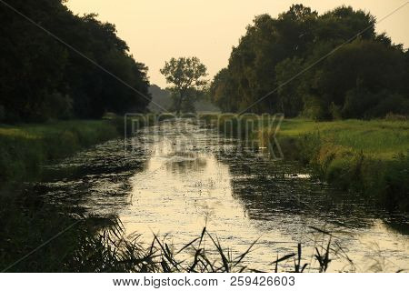 River Fog In Front Of Güstrow At Dusk