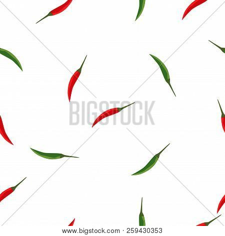 Seamless Abstract Food Pattern With Red And Green Hot Chili Peppers Isolated On White Background. Ve
