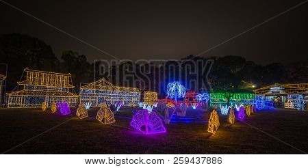 Osaka Castle Night Illumination, Osaka, Japan - November 2017 : 