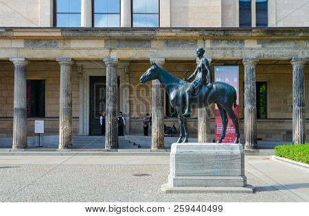 Berlin, Germany - September 5, 2018: Sculpture Of Amazon On Horse Near New Museum On Famous Museum I