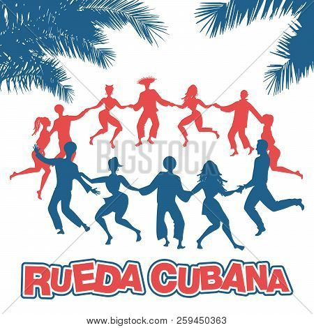 Cuban Rueda, Or Group Of People Dancing Salsa In A Circle Under Tropical Palm Trees