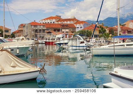 Beautiful Mediterranean Landscape.  Seaside Town: Houses With Red Roofs And Fishing Boats In The Har