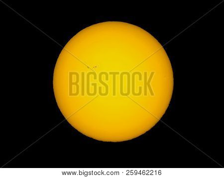 The Sun Seen With Telescope From Planet Earth, With Sunspots Visible As Dark Spots