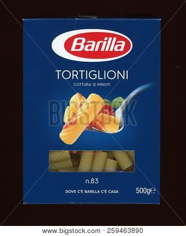 Parma, Italy - Circa September 2018: Barilla Tortiglioni Italian Pasta