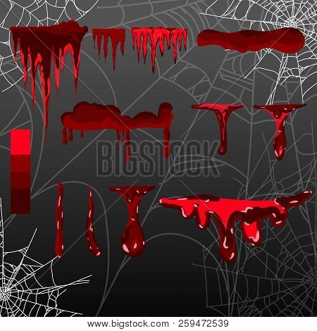Collection Various Blood Or Paint Splatters, Halloween Concept, Ink Splatter Background, Isolated On