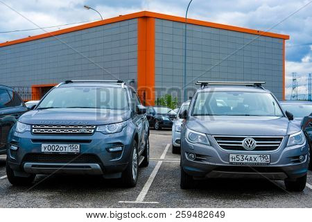 Moscow, Russia - September, 20, 2018: Cars on a parking on a park-and-ride parking near Annino metro station in Moscow, Russia
