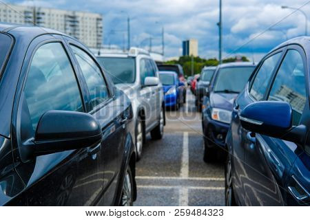 Moscow, Russia - September, 20, 2018: Cars on a parking on a park-and-ride parking near Annino metro station in Moscow, Russia
