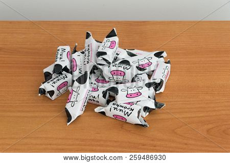 Pruszcz Gdanski, Poland - September 18, 2018: Muu! Krowki From Auchan. Polish Traditional Milk Toffe