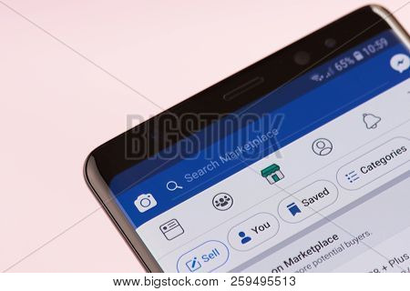 New York, Usa - September 21, 2018: Facebook Marketplace Search Bar On Smartphone Screen Background 