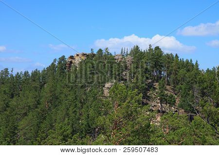 Rocky Top Of The Mount In The Siberian Taiga. Yablonovy Ridge,  Transbaikalia