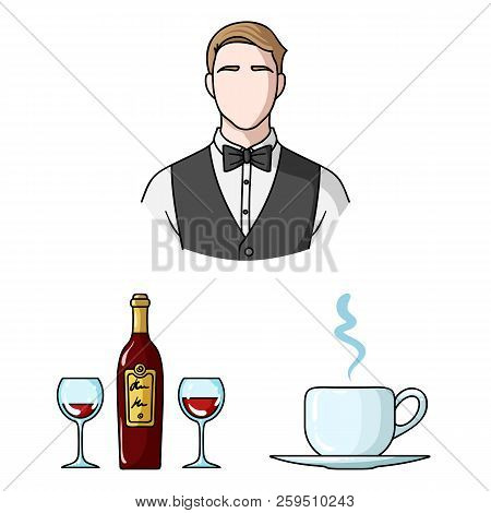 Restaurant And Bar Cartoon Icons In Set Collection For Design. Pleasure, Food And Alcohol Vector Sym