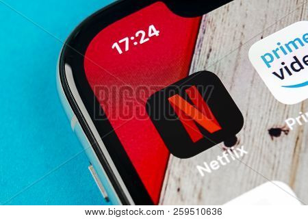 Sankt-petersburg, Russia, September 19, 2018: Netflix Application Icon On Apple Iphone X Screen Clos