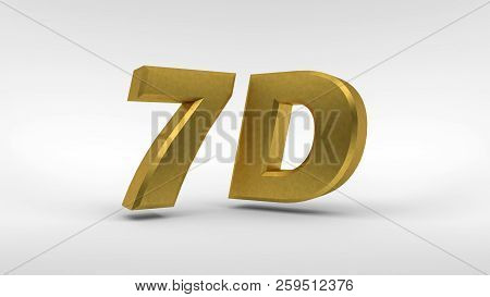 Gold 7d Logo Isolated On White Background With Reflection Effect. 3d Rendering.