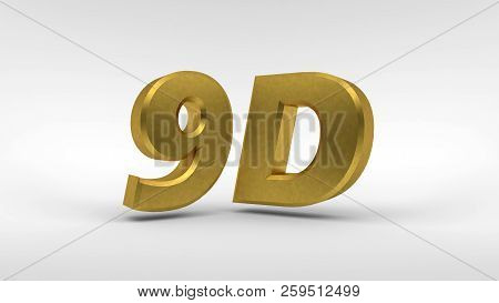 Gold 9d Logo Isolated On White Background With Reflection Effect. 3d Rendering.