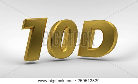 Gold 10d Logo Isolated On White Background With Reflection Effect. 3d Rendering.