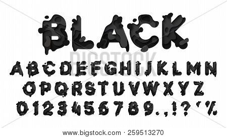 Alphabet Colors Black. Paper Cut Letter. Fluid Typeface, Texture Style Papercut.