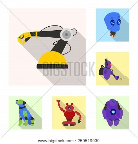 Vector Illustration Of Robot And Factory Symbol. Set Of Robot And Space Vector Icon For Stock.