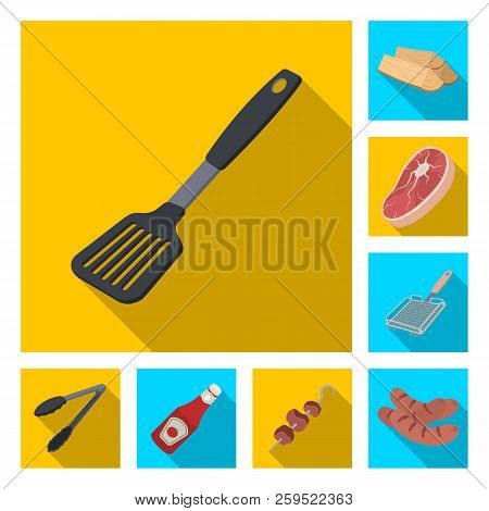 Barbecue And Equipment Flat Icons In Set Collection For Design. Picnic And Fried Food Vector Symbol 