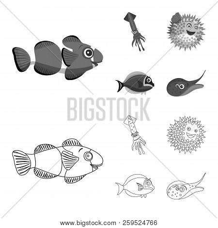 Vector Design Of Sea And Animal Icon. Set Of Sea And Marine Stock Vector Illustration.