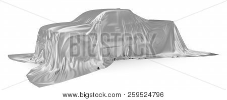 Silver Silk Covered Pickup Truck Concept. 3d Illustration