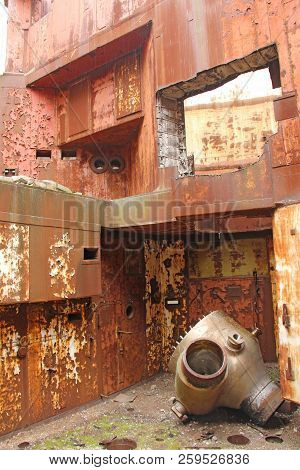Abandoned Nuclear Power Plant. Russia, The Crimea, Shelkino. Abandoned Construction, Iron Background