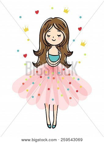 Cute Little Girl Is Cuddeling Yourself. Vector Isolated Illustration