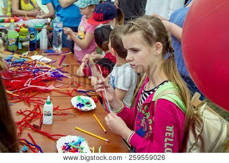 Zaporozhia/ukraine- June 2, 2018: Charity Family Festival - Children  Participating At Art And Craft
