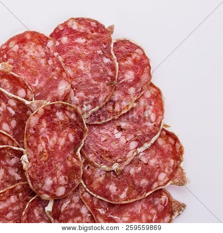 Saucisson Sec Delicious French Salami On A White Background
