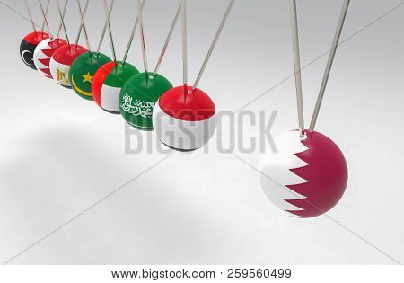 3d Rendering. Before Hitting Of Some Middle East Flags  Pendulum To Qatar Sphere Ball. Bully, Banned