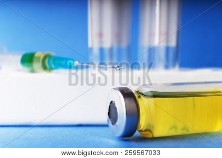 Medical Supplies, Doping, Drugs In Glass Containers And Plastic Tubes For Blood Collection For Tests