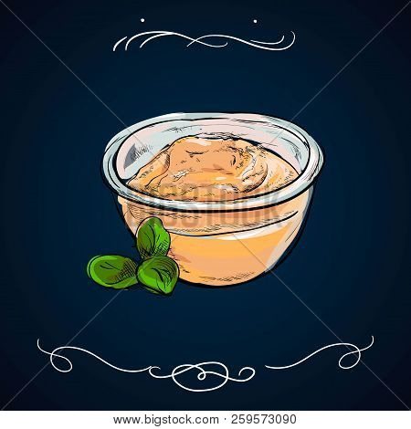 Bowl Of Cereal With Spoon Over Blue Background. Hand Drawn Porridge Doodle. Sketch Style Icon. Decor