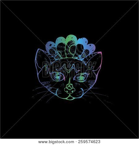 Illustration Of A Portrait Of A Psyhedelic Cat. Cosmic Space And Pet.