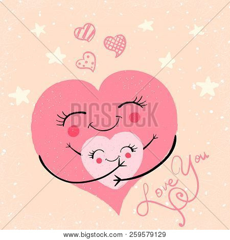Cartoon Funny Cute Hugs Illustration For Print T-shirt. Vector Eps 10