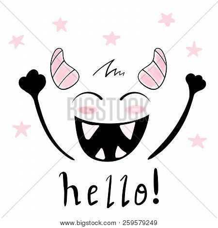 Boo, Spooky Illustration. Cartoon Hand Draw Monster Character For Print T-shirt. Vector Eps 10