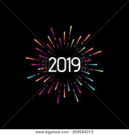 Happy New 2019 Year. Holiday Vector Illustration With Festive Typographic Composition. New Year 2019