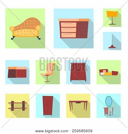 Vector Illustration Of Furniture And Apartment Sign. Set Of Furniture And Home Vector Icon For Stock