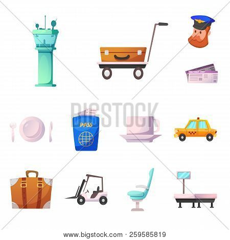 Vector Illustration Of Airport And Airplane Icon. Collection Of Airport And Plane Vector Icon For St