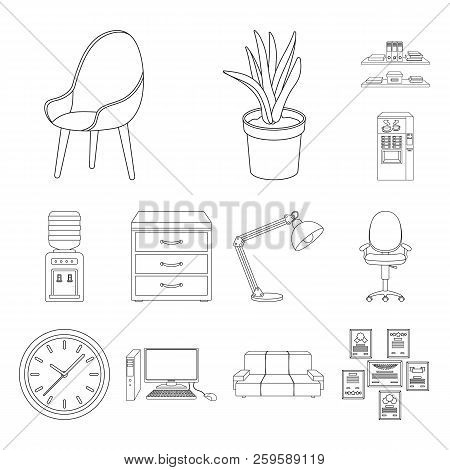 Interior Of The Workplace Outline Icons In Set Collection For Design. Office Furniture Vector Symbol