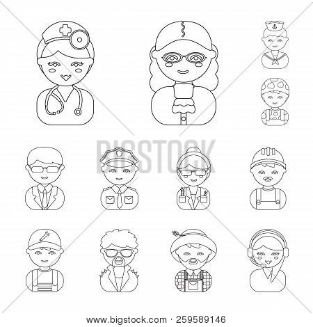 People Of Different Professions Outline Icons In Set Collection For Design. Worker And Specialist Ve