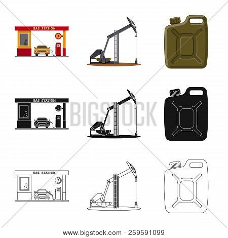Vector Illustration Of Oil And Gas Sign. Collection Of Oil And Petrol Vector Icon For Stock.