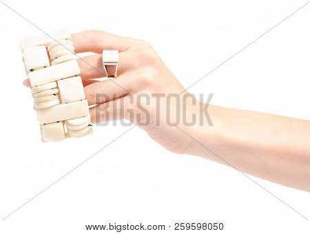 Bijouterie Ring Bracelet Ivory Stone In Hand On White Background Isolation