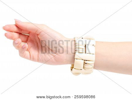 Bijouterie Bracelet Ivory Stone In Hand On White Background Isolation