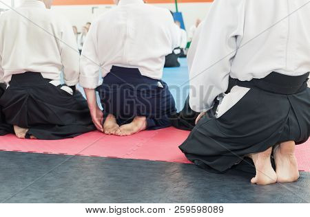 People In Kimono And Hakama On Martial Arts Training